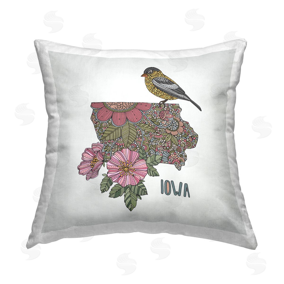 Iowa State Bird & Flower Patterned Decorative Printed Pillow, Home Decor by Valentina Harper
