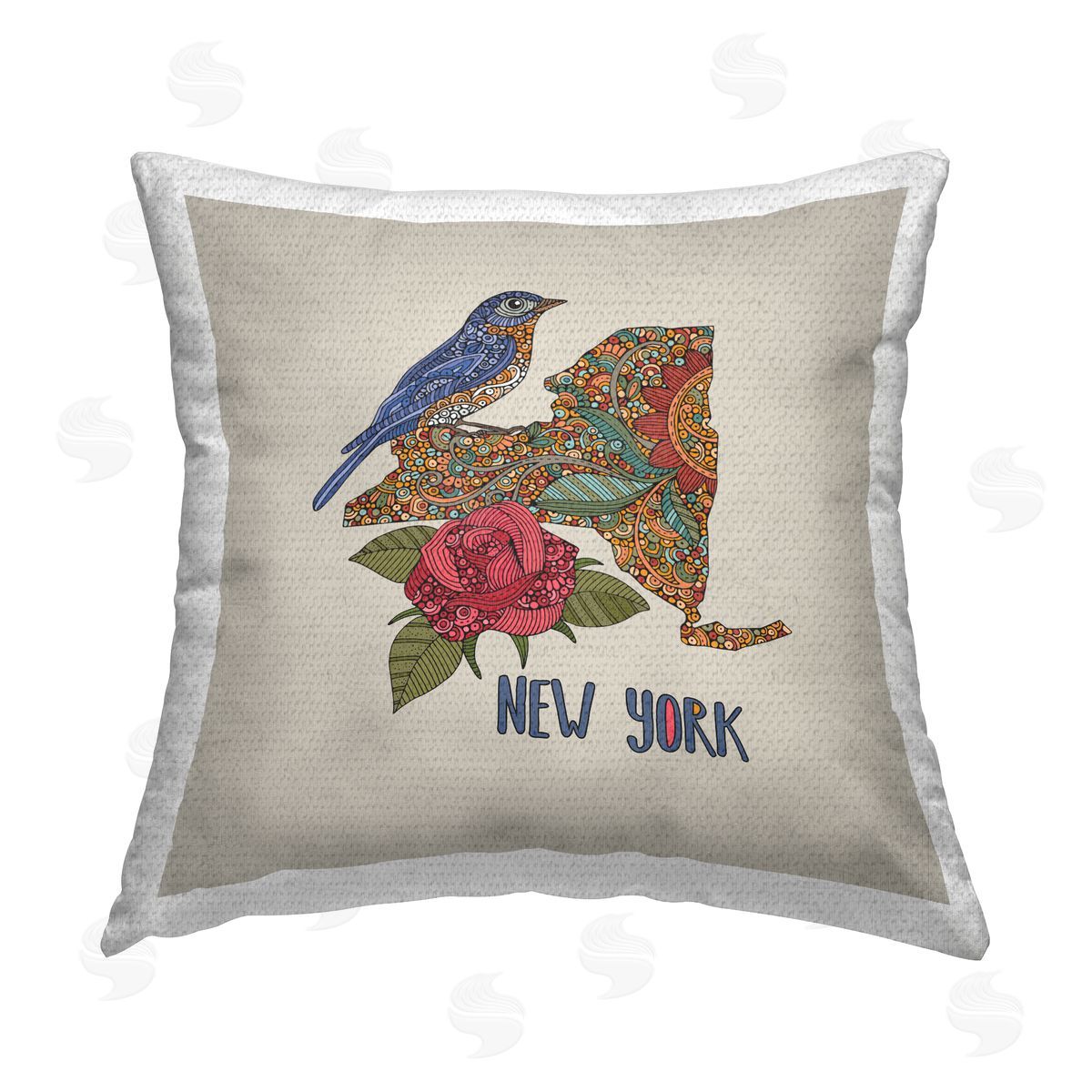 New York Floral Pattern State Outdoor Printed Pillow, Home Decor by Valentina Harper