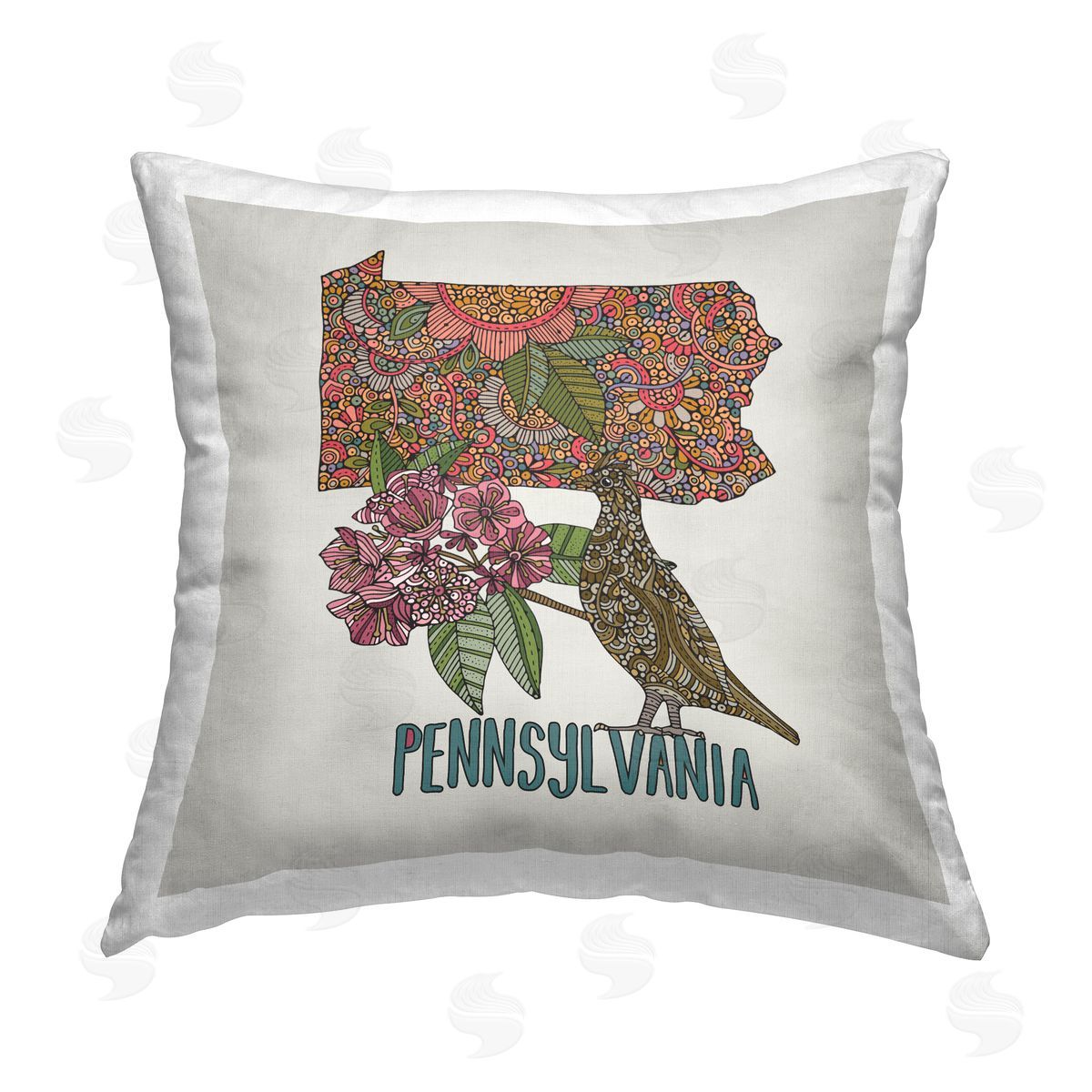 Pennsylvania Floral Pattern Bird Decorative Printed Pillow, Home Decor by Valentina Harper