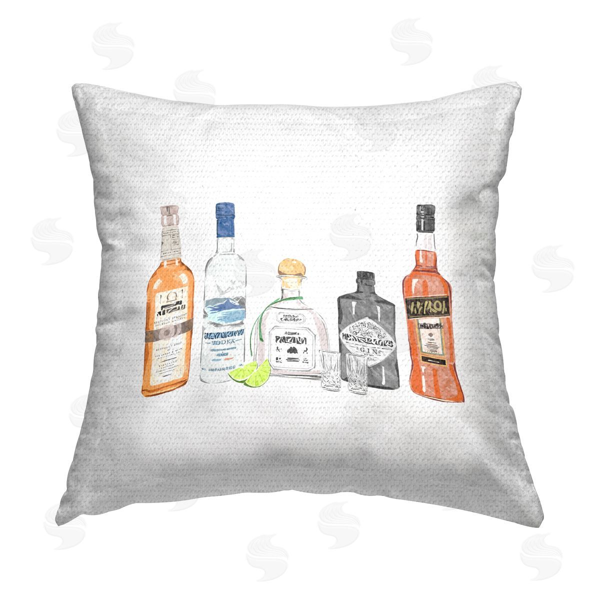 Varied Alcohol Liquor Bottles Bar Outdoor Printed Pillow, Home Decor by Ziwei Li