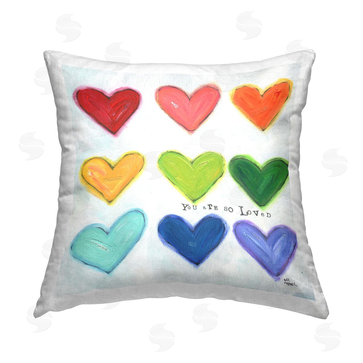 You Are So Loved Rainbow Hearts Decorative Printed Pillow, Home Decor by Alli Rogosich