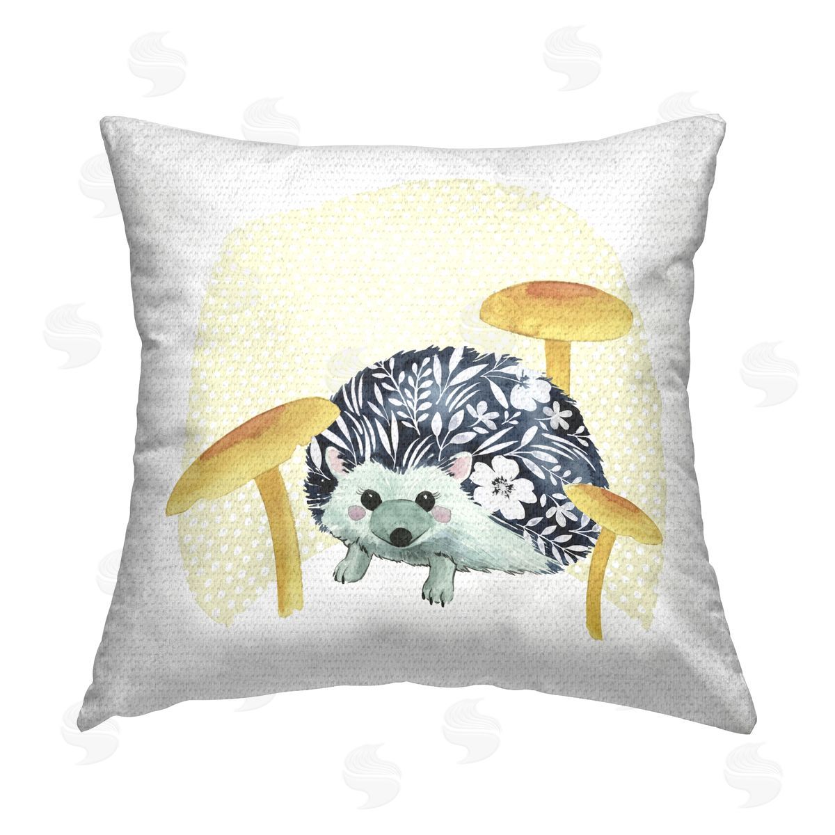 Floral Hedgehog Mushrooms Nature Outdoor Printed Pillow, Home Decor by Grace Popp