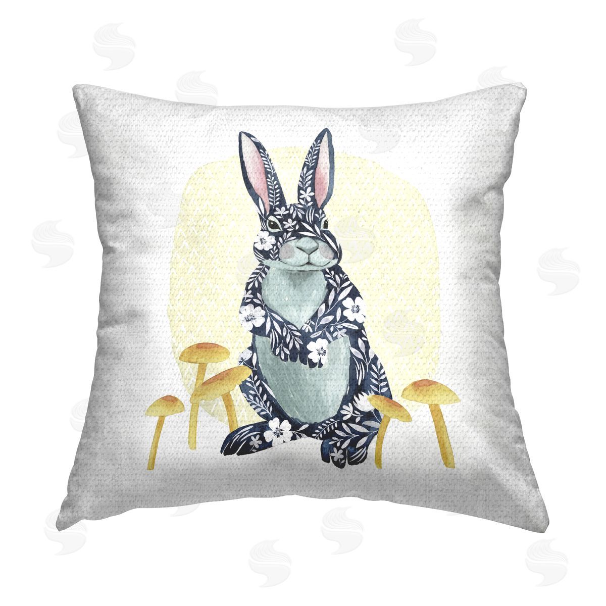 Floral Patterned Rabbit Outdoor Printed Pillow, Home Decor by Grace Popp