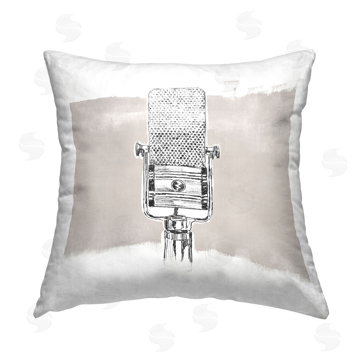Vintage Microphone Music Mic Decorative Printed Pillow, Home Decor by June Erica Vess