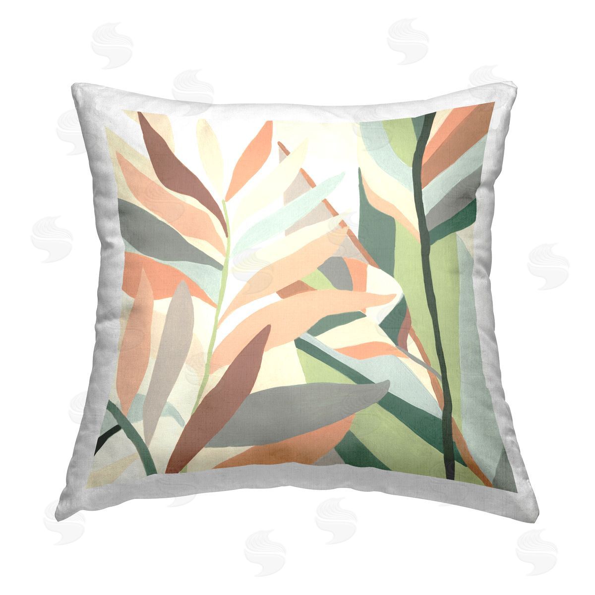 Coral & Green Abstract Leaves Decorative Printed Pillow, Home Decor by June Erica Vess