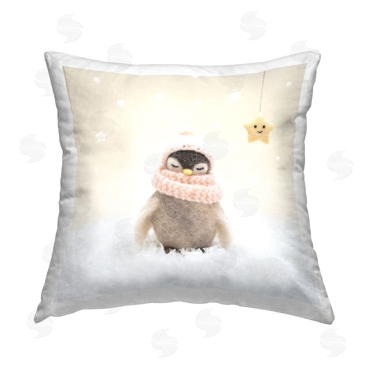 Warm Snowy Winter Scarf Penguin Decorative Printed Pillow, Home Decor by Lemon & Sugar