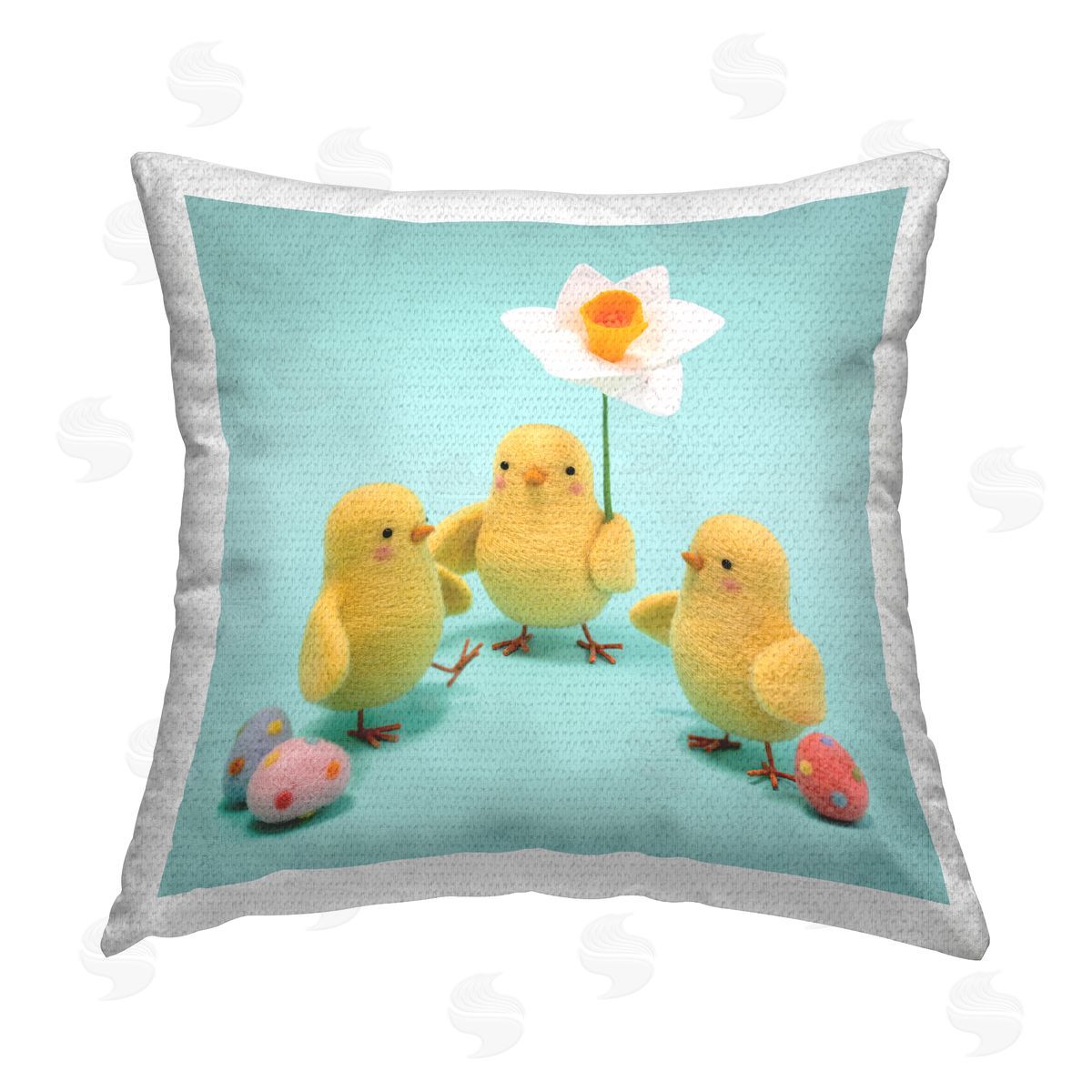 Spring Chicks With Daffodil Outdoor Printed Pillow, Home Decor by Lemon & Sugar