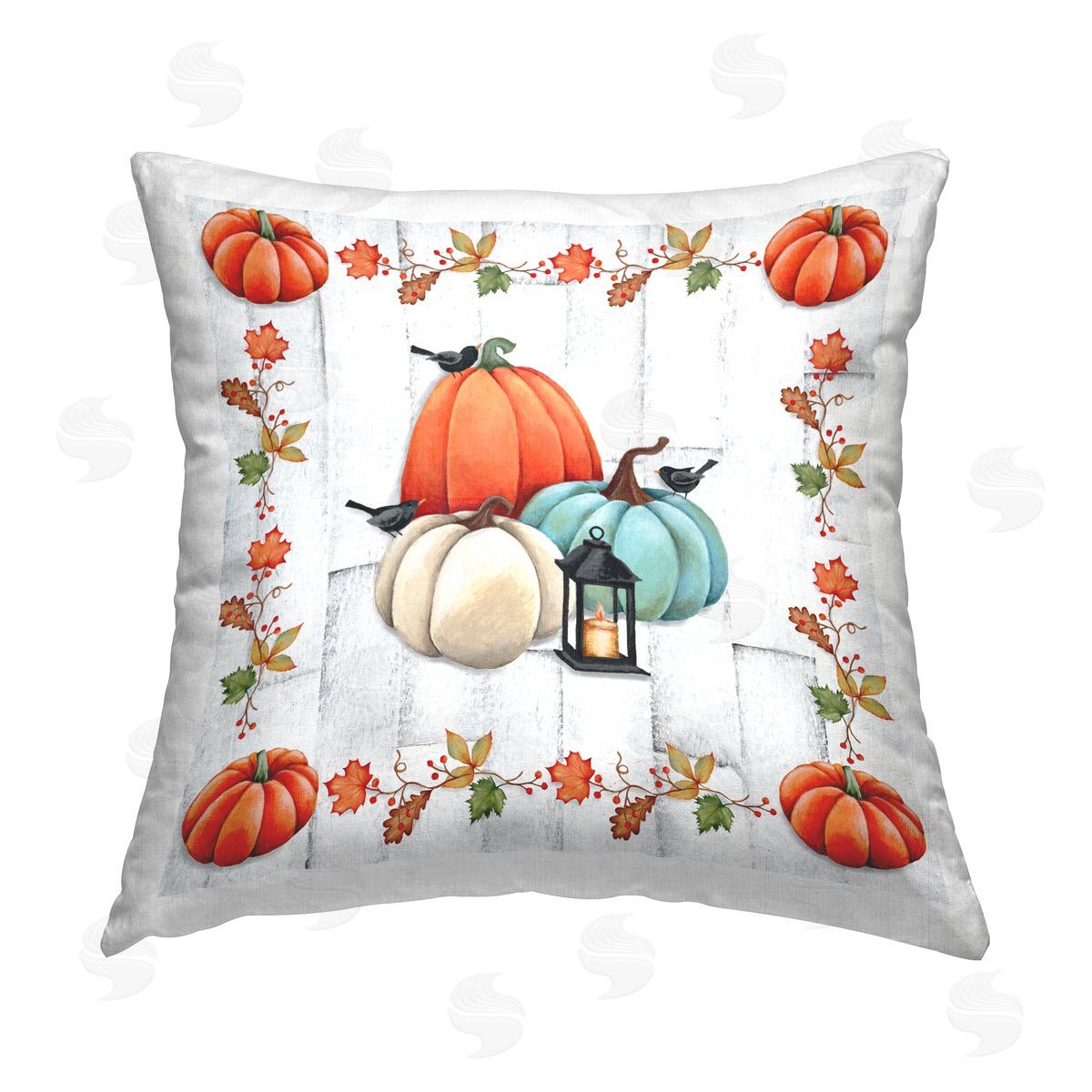 Pumpkins & Crows Seasonal Leaves Decorative Printed Pillow, Home Decor by Emma Leach