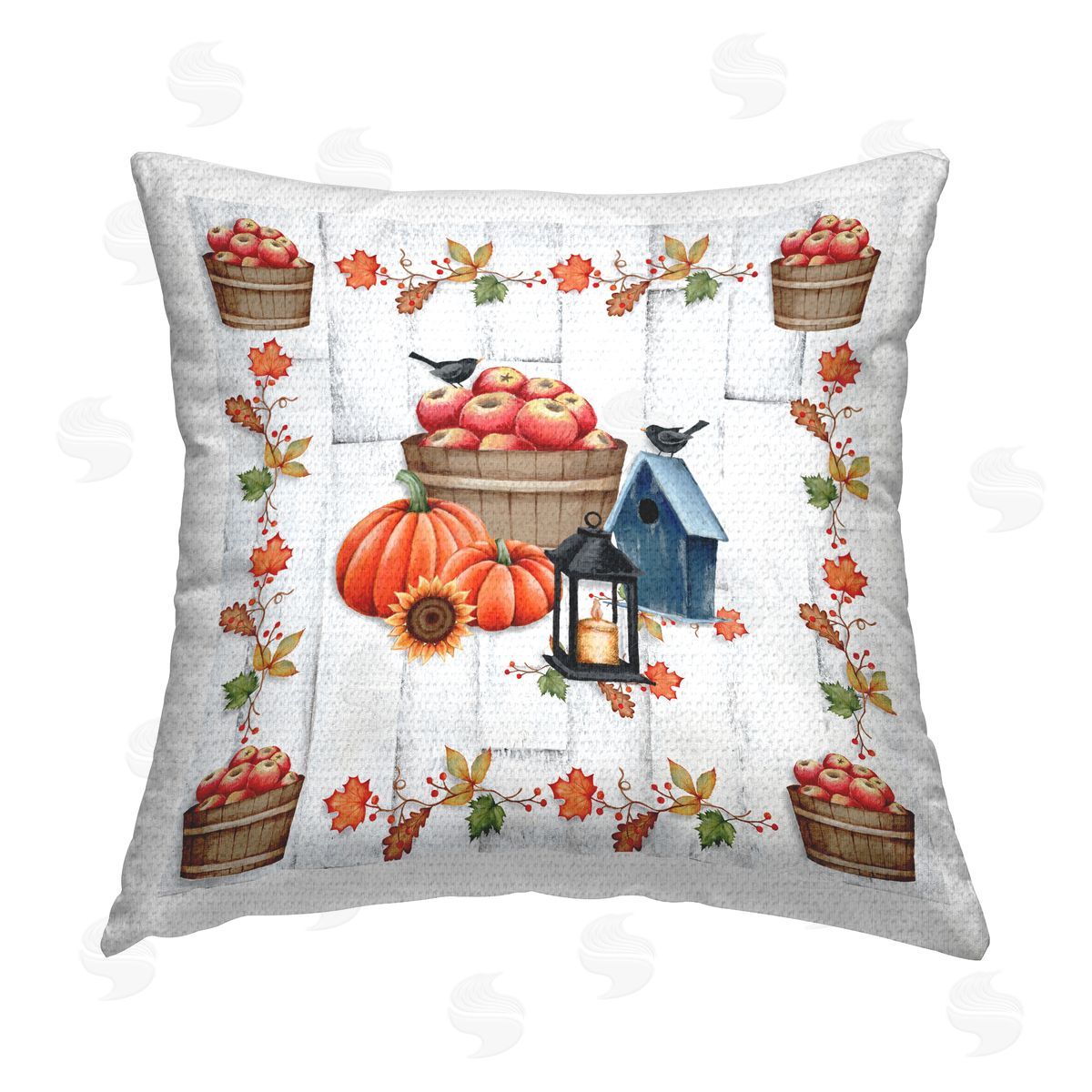 Autumn Harvest Apples & Pumpkins Outdoor Printed Pillow, Home Decor by Emma Leach