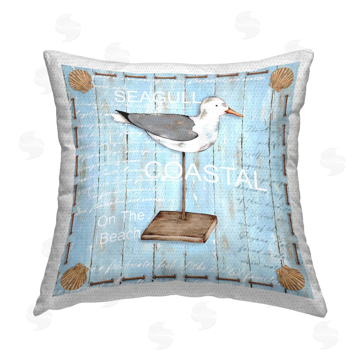 Coastal Seagull Bird Rustic Border Outdoor Printed Pillow, Home Decor by Emma Leach
