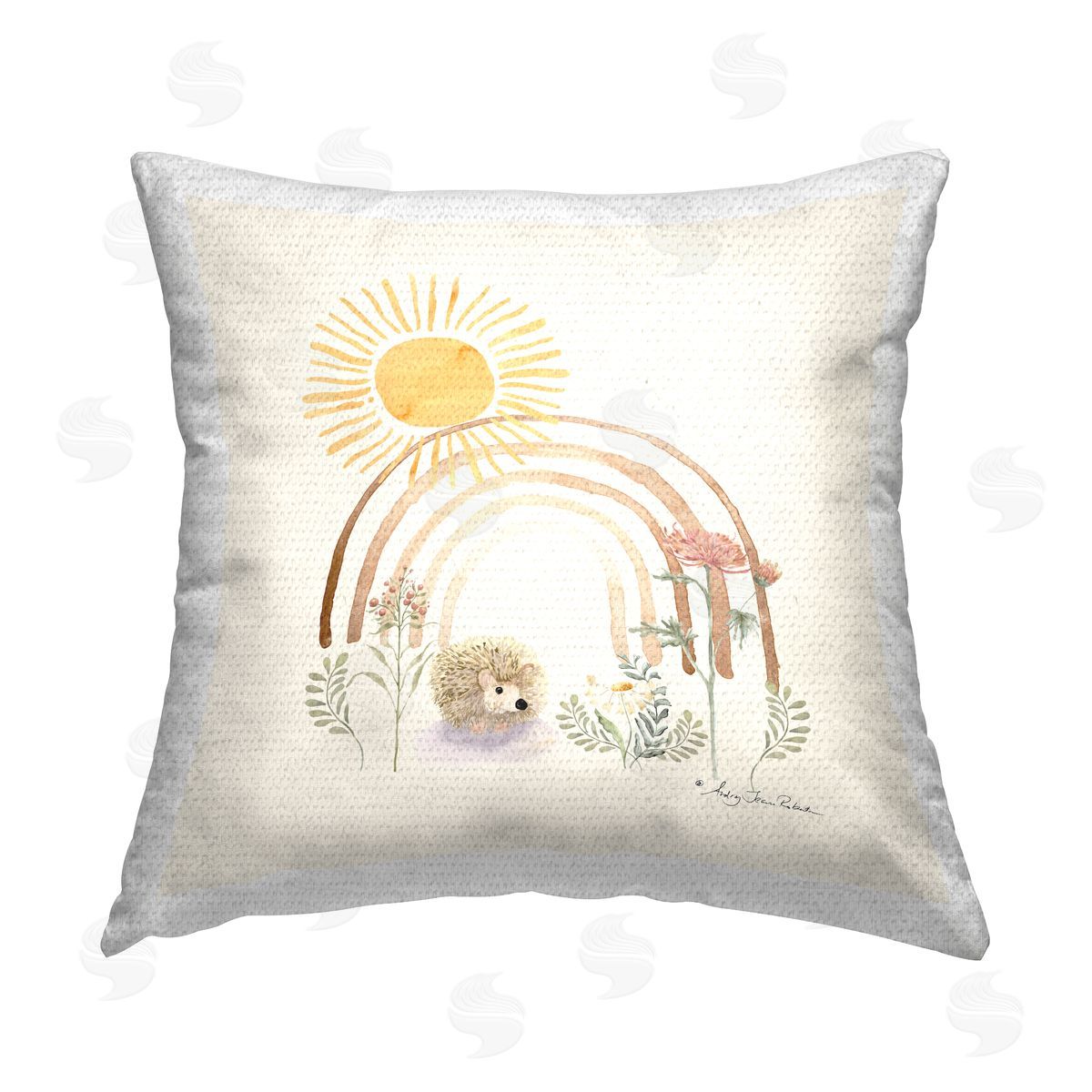 Floral Nature Sunshine Hedgehog Outdoor Printed Pillow, Home Decor by Audrey Jeanne Roberts
