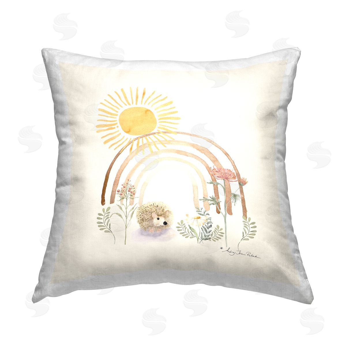 Floral Nature Sunshine Hedgehog Decorative Printed Pillow, Home Decor by Audrey Jeanne Roberts