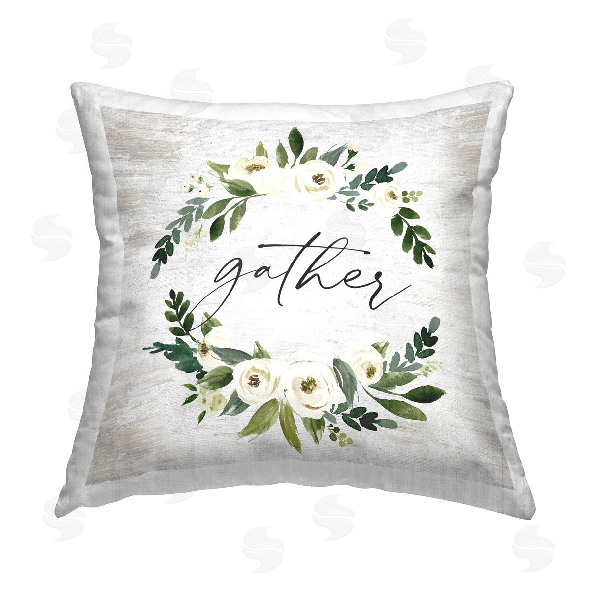 Gather Rustic White Roses Garland Decorative Printed Pillow, Home Decor by Lettered and Lined