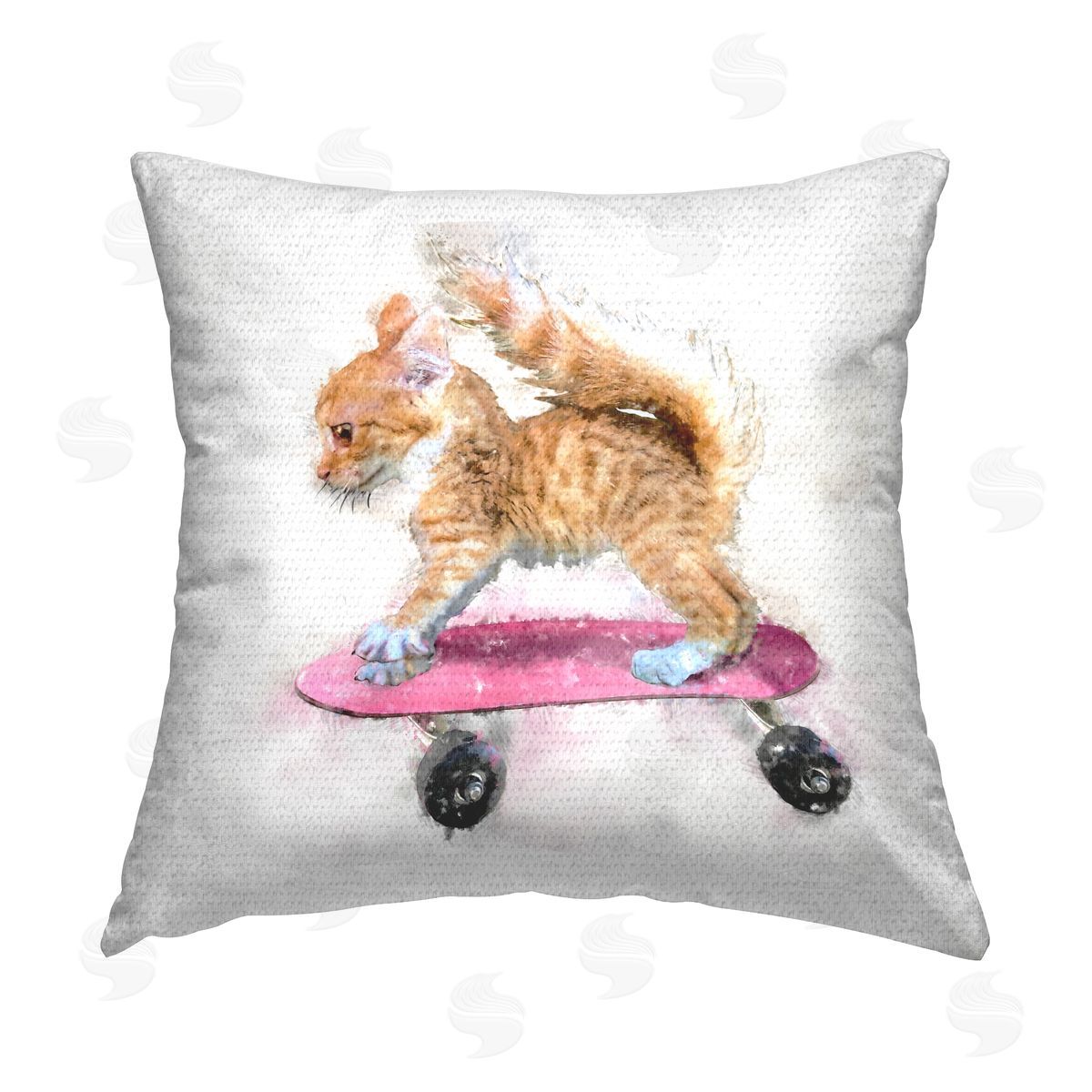 Funny Kitten Pink Skateboard Outdoor Printed Pillow, Home Decor by Kim Curinga
