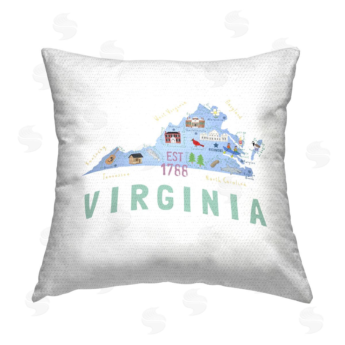 Virginia Historical Landmarks Map Outdoor Printed Pillow, Home Decor by Carla Daly