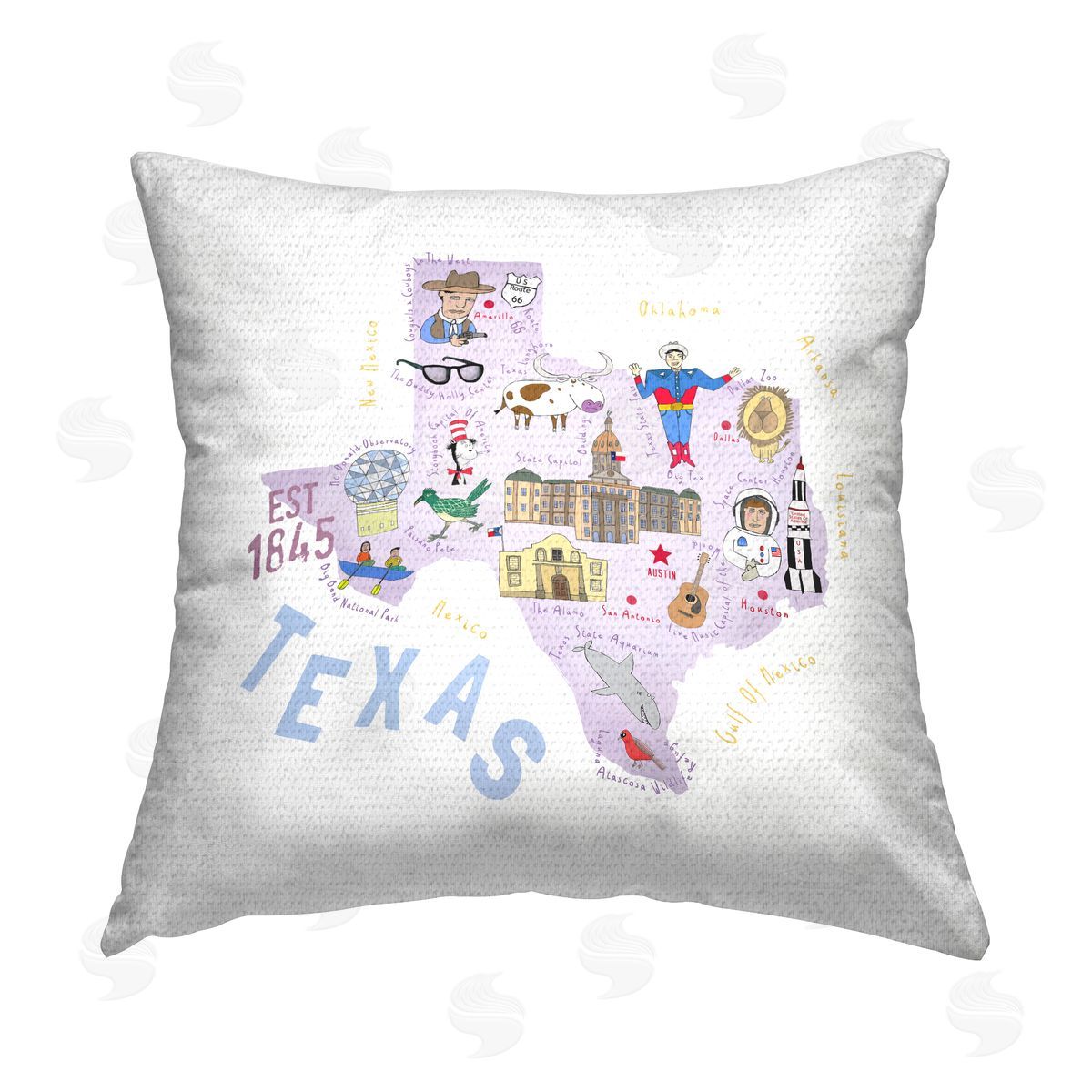 Purple & Blue Texas Landmarks Outdoor Printed Pillow, Home Decor by Carla Daly