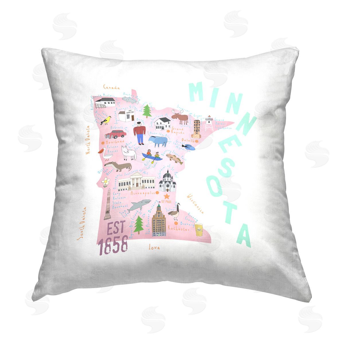 Minnesota Attractions & Landmarks Decorative Printed Pillow, Home Decor by Carla Daly