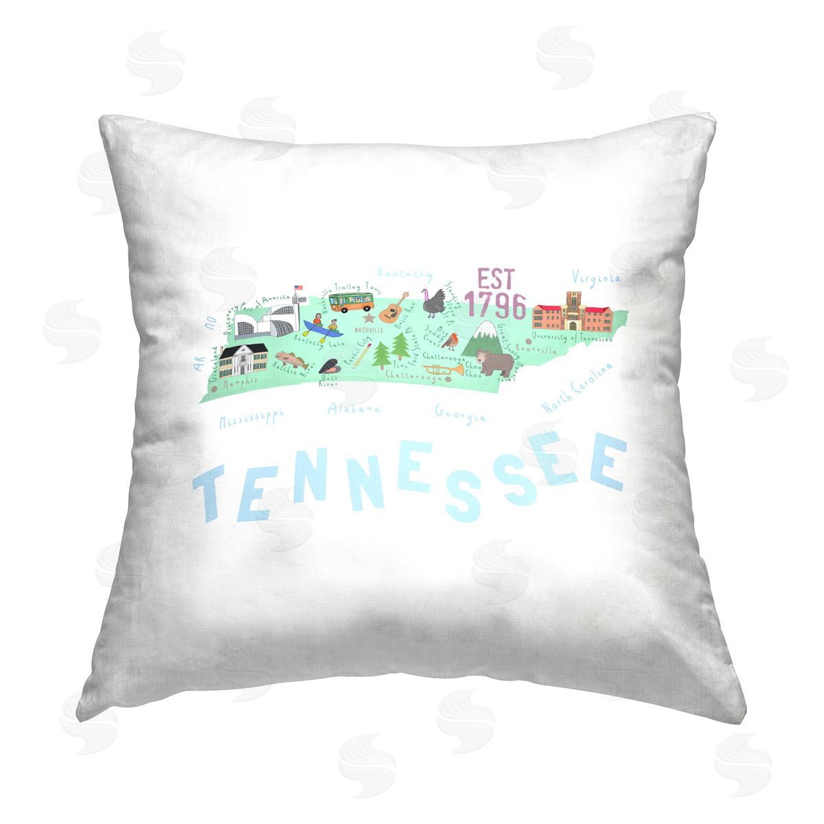 Fun Tennessee Destinations Map Decorative Printed Pillow, Home Decor by Carla Daly