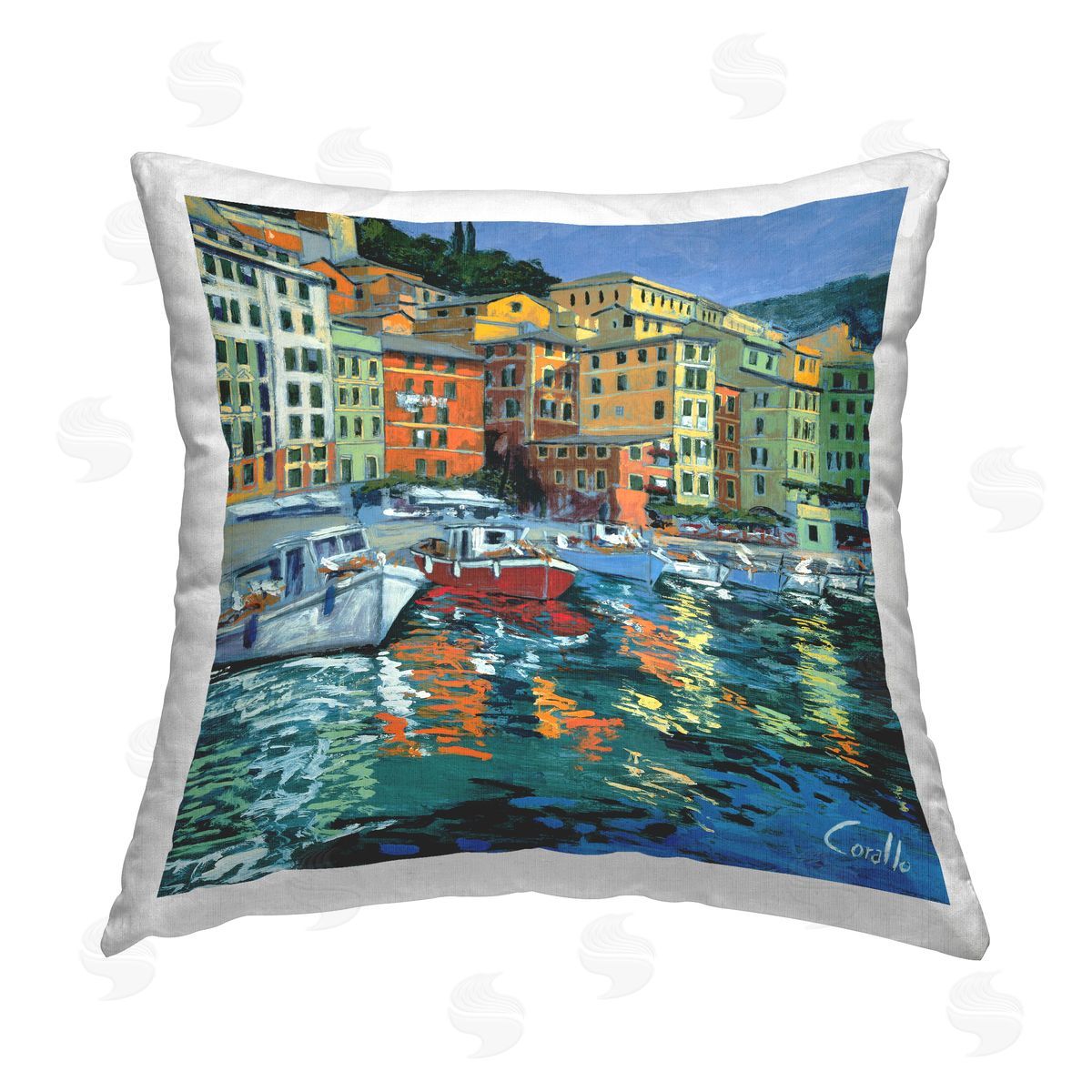 Urban River Town Boat Marina Decorative Printed Pillow, Home Decor by Daniela Corallo