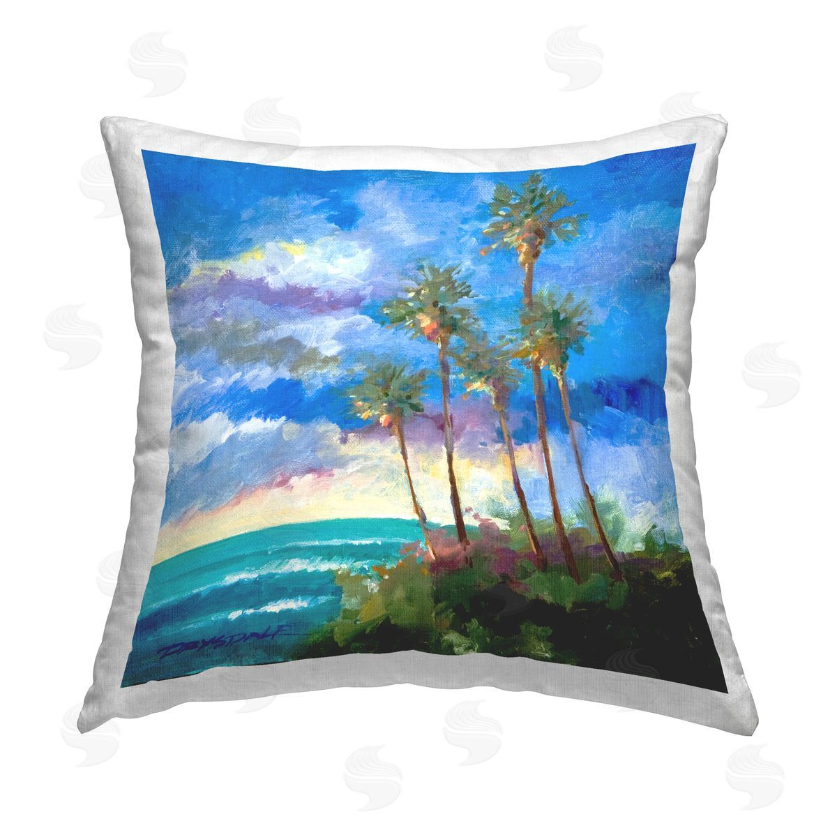Looming Palm Trees Ocean Landscape Decorative Printed Pillow, Home Decor by Bill Drysdale