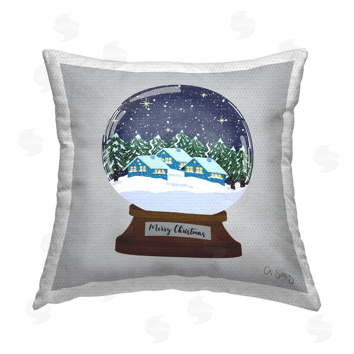 Merry Christmas Night Sky Outdoor Printed Pillow, Home Decor by Ale Saiz Studio