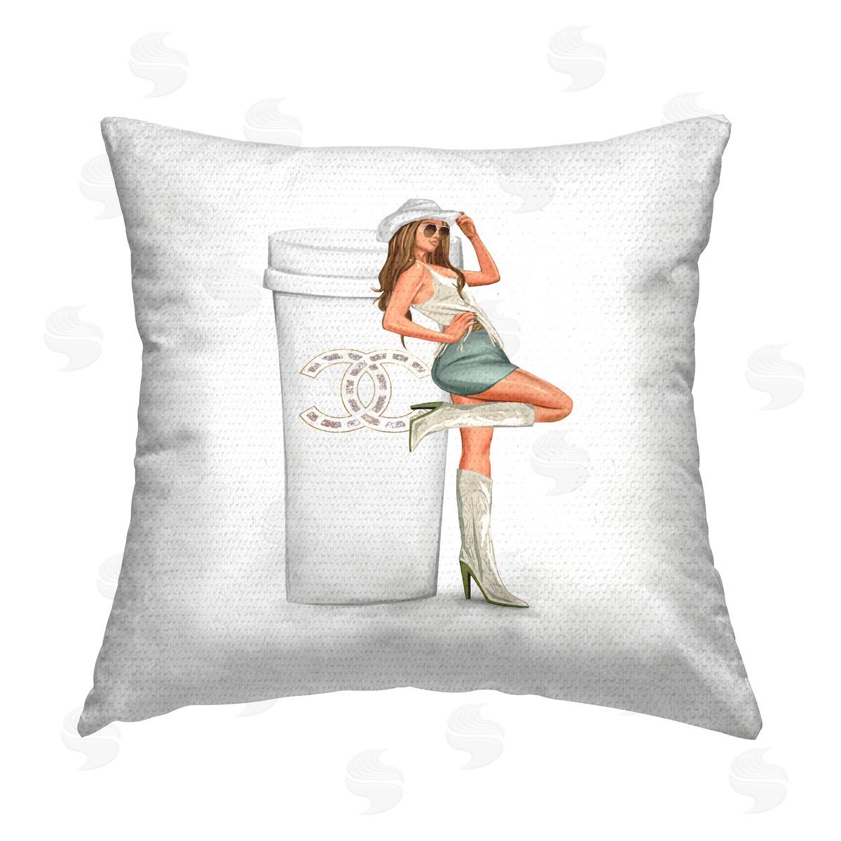 Glam Southern Girl Fashion Coffee Outdoor Printed Pillow, Home Decor by Ziwei Li