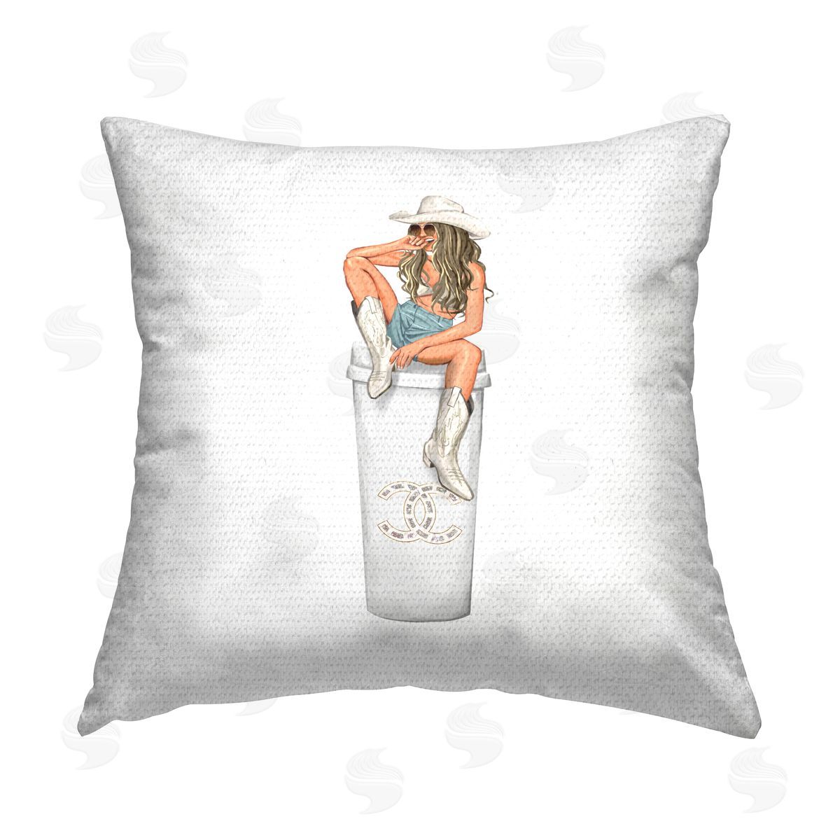 Glam Cowgirl Coffee Cup Fashion Outdoor Printed Pillow, Home Decor by Ziwei Li