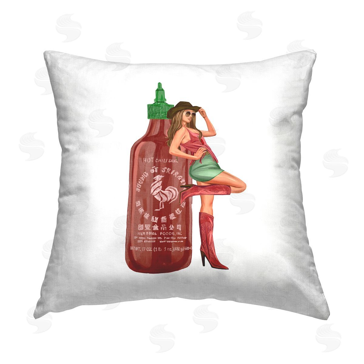 Cowgirl Fashion Hot Sauce Bottle Decorative Printed Pillow, Home Decor by Ziwei Li