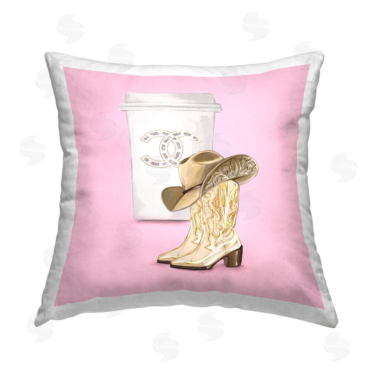 Southern Fashion Glam Cowgirl Boots Decorative Printed Pillow, Home Decor by Ziwei Li