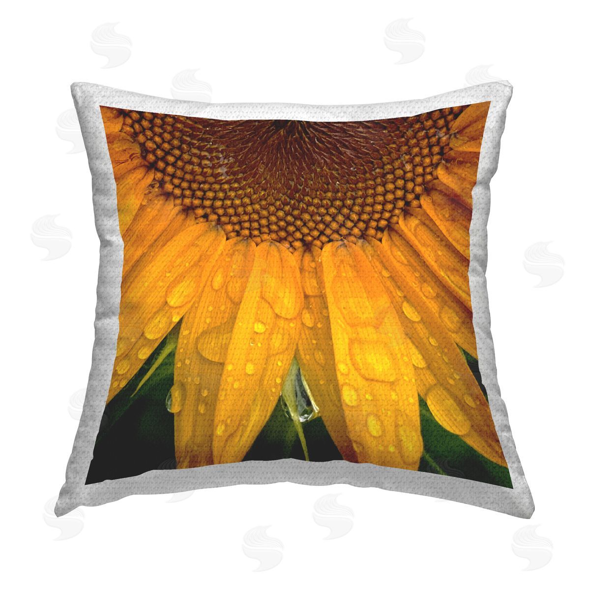 Morning Dew Sunflower Petals Outdoor Printed Pillow, Home Decor by Gloria Palmer