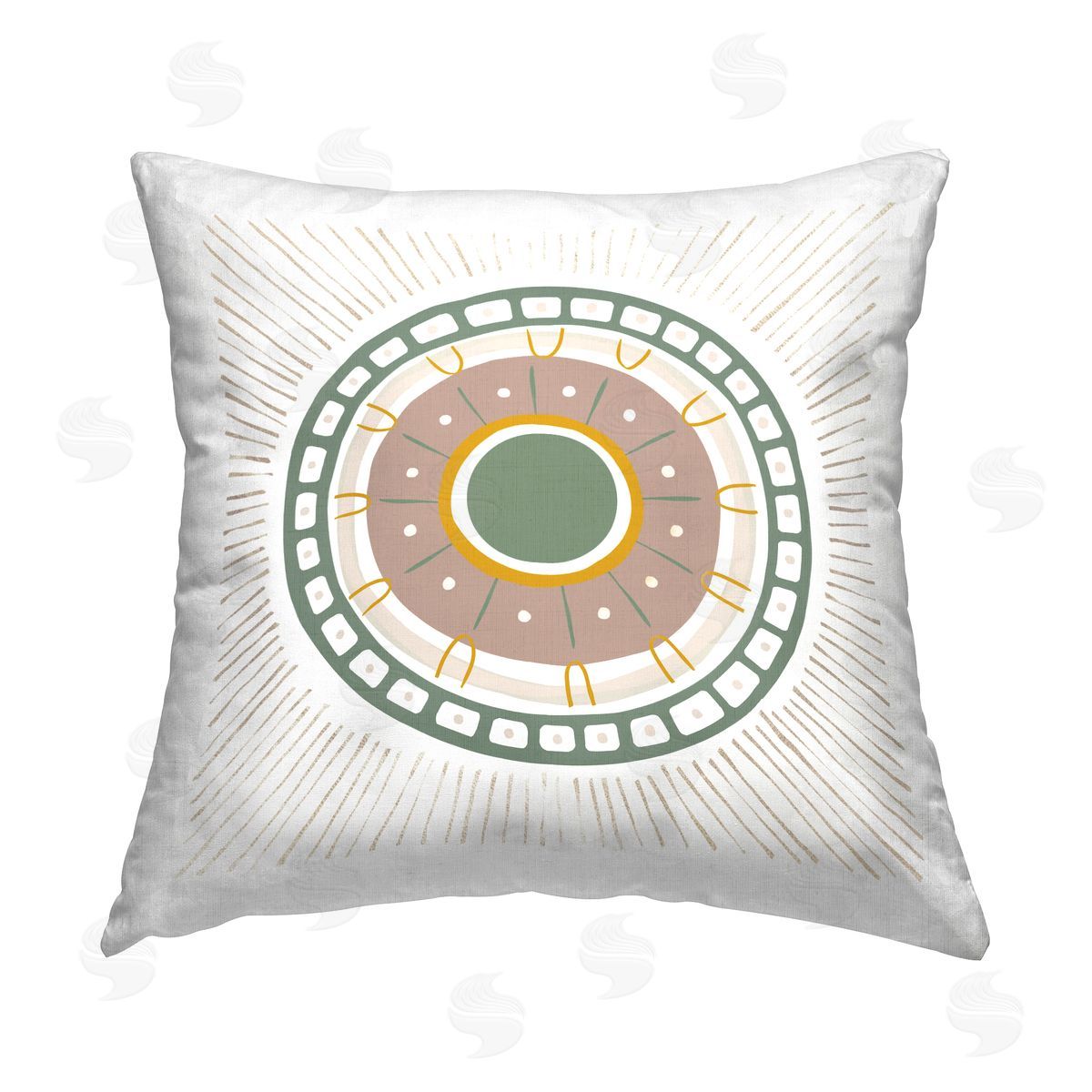 Circular Green Medallion Pattern Decorative Printed Pillow, Home Decor by Ziwei Li