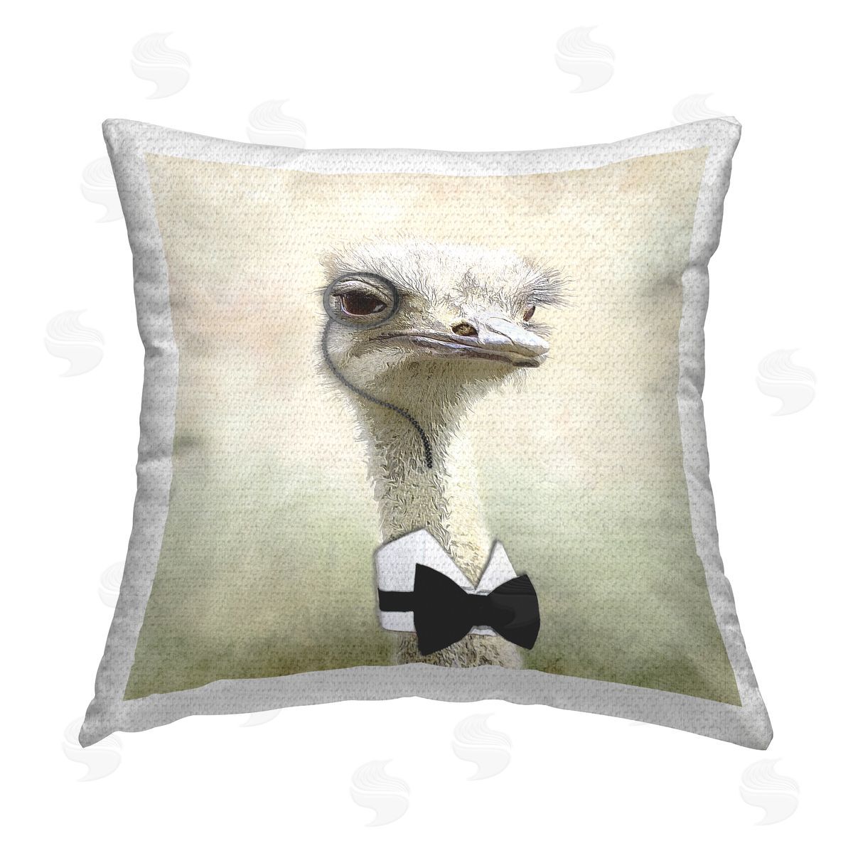 Ostrich Monocle Bowtie Funny Bird Outdoor Printed Pillow, Home Decor by Karen Smith