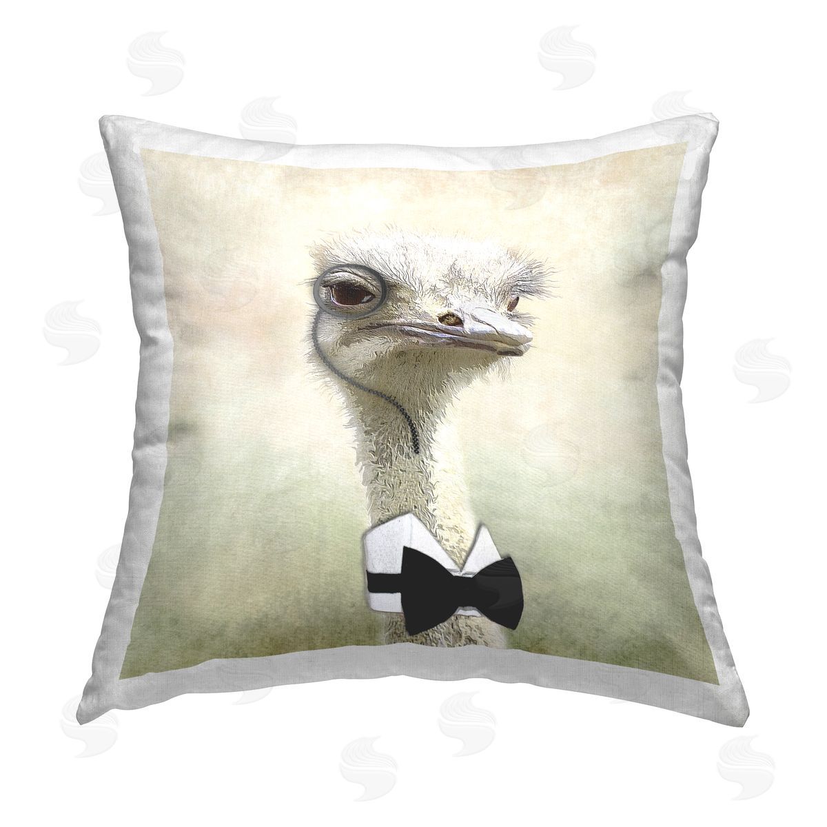 Ostrich Monocle Bowtie Funny Bird Decorative Printed Pillow, Home Decor by Karen Smith