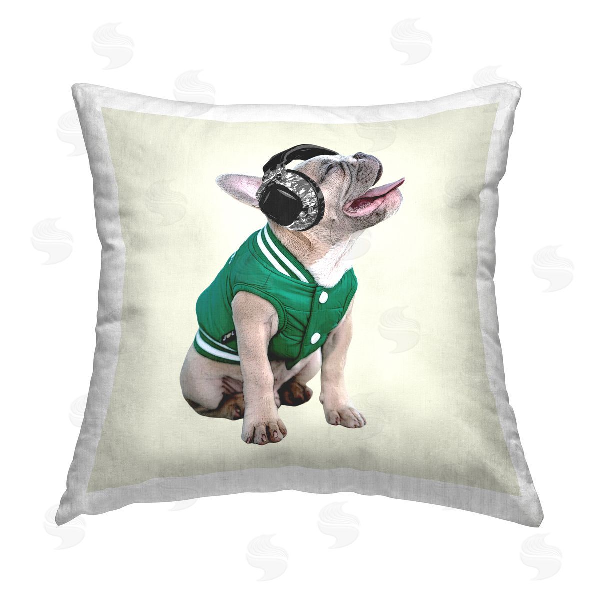 French Bulldog Music Headphones Decorative Printed Pillow, Home Decor by Karen Smith