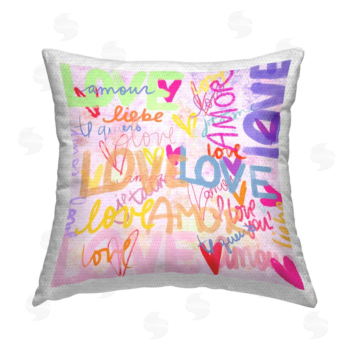 Love Words Graffiti Collage Hearts Outdoor Printed Pillow, Home Decor by Ashley Singleton