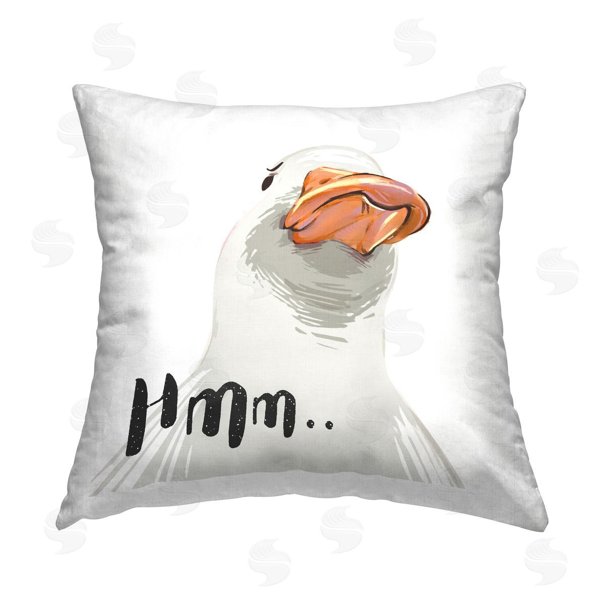 Hmm.. Thinking White Duck Animal Decorative Printed Pillow, Home Decor by Ziwei Li