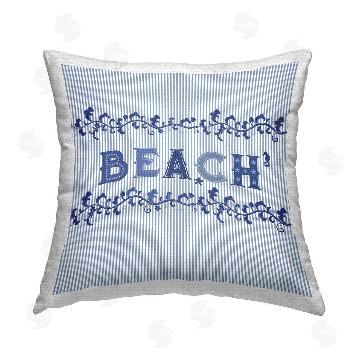 Striped Beach Phrase Blue Pattern Outdoor Printed Pillow, Home Decor by Sharon Lee
