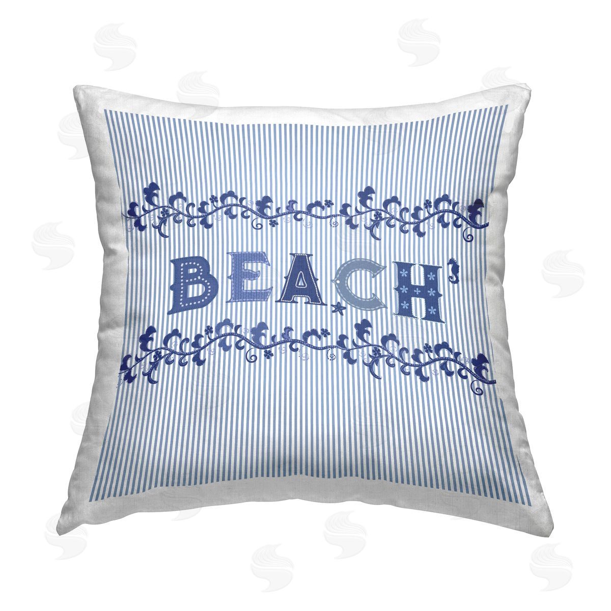 Striped Beach Phrase Blue Pattern Decorative Printed Pillow, Home Decor by Sharon Lee