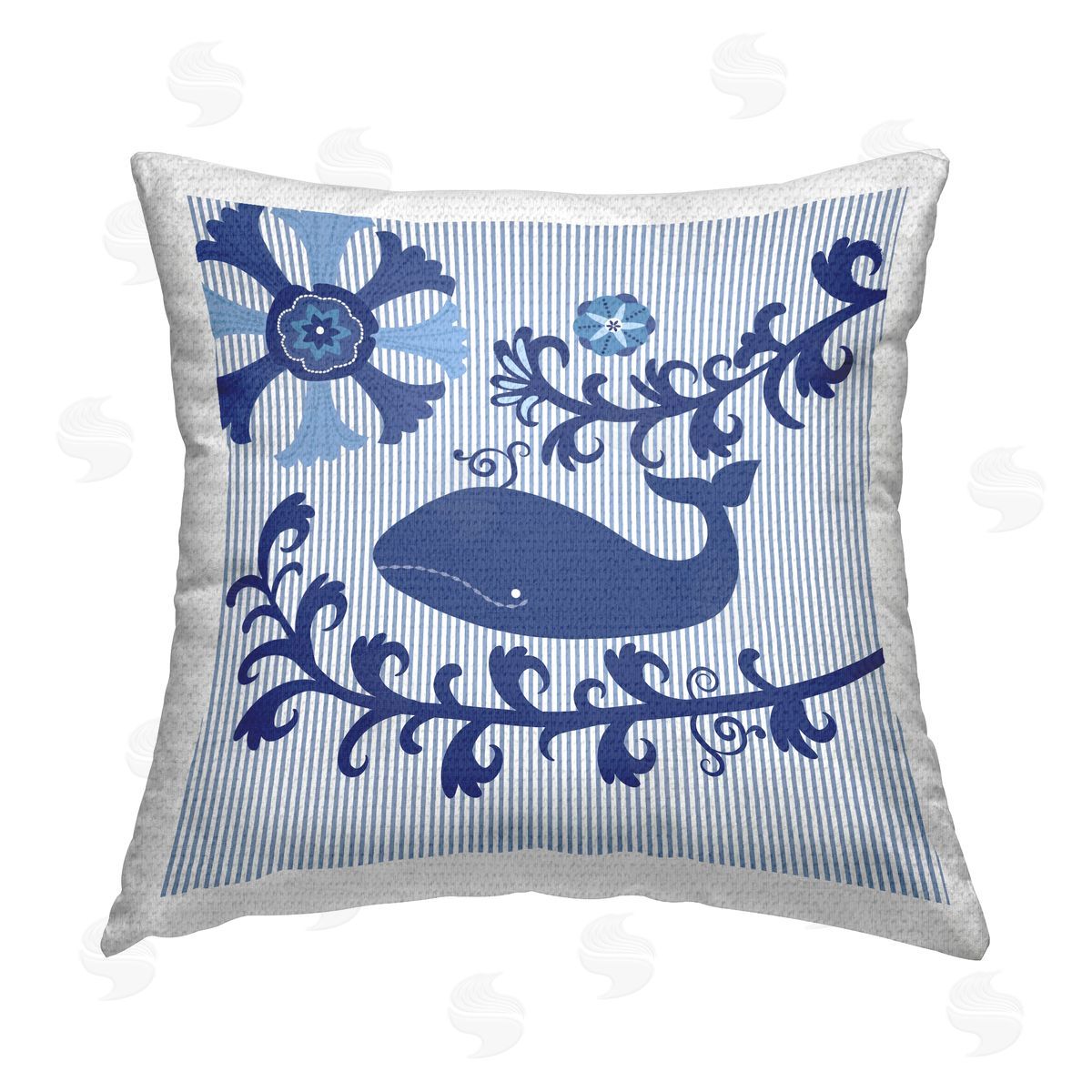 Marine Whale Floral Coral Stripes Outdoor Printed Pillow, Home Decor by Sharon Lee