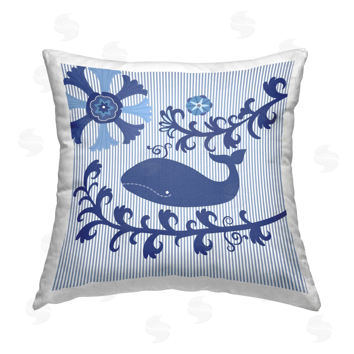 Marine Whale Floral Coral Stripes Decorative Printed Pillow, Home Decor by Sharon Lee
