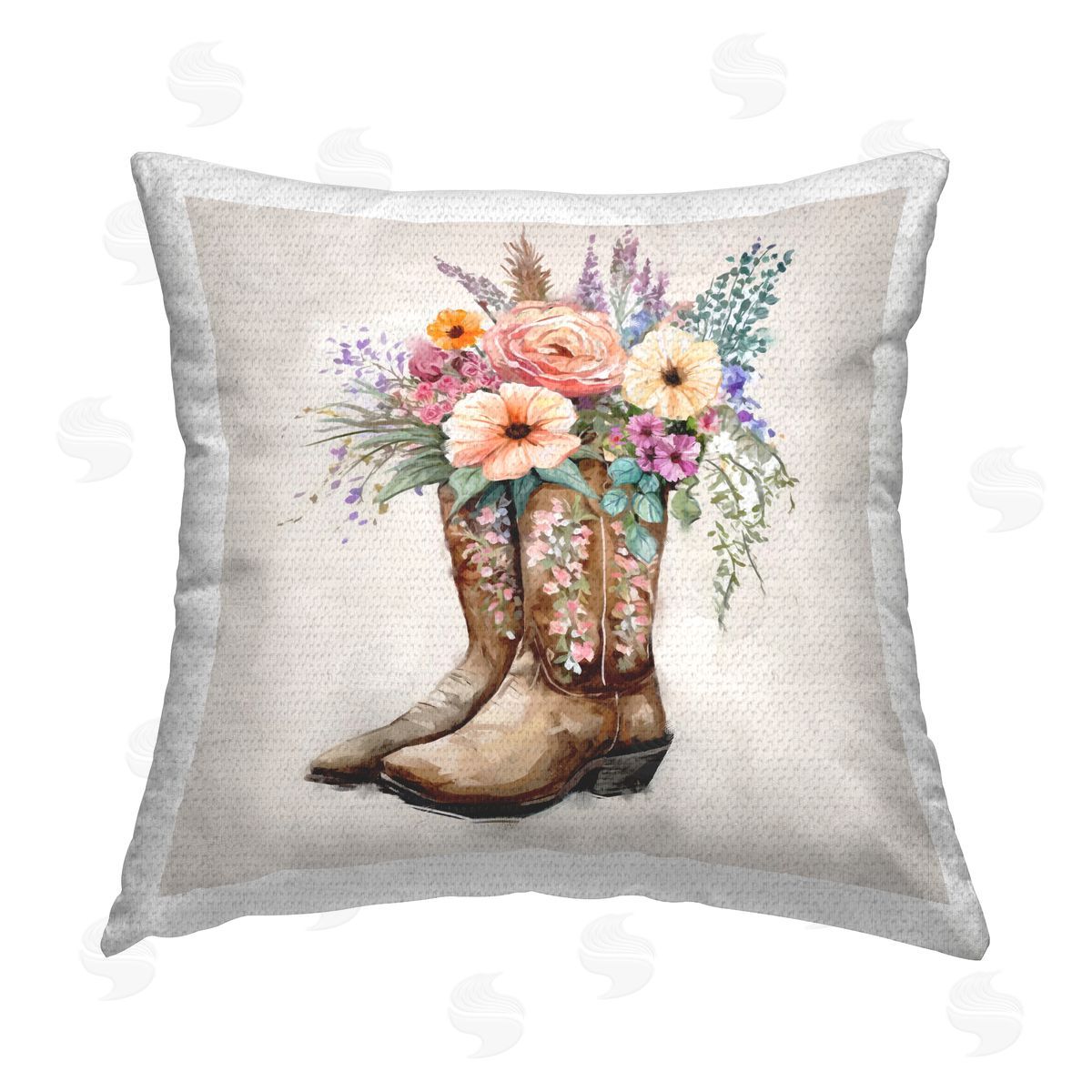 Cowboy Boot Floral Garden Bouquet Outdoor Printed Pillow, Home Decor by Ziwei Li