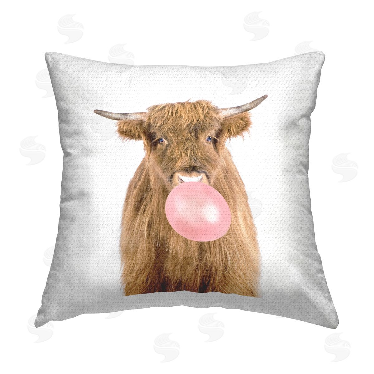 Highland Cow Bubblegum Farm Animal Outdoor Printed Pillow, Home Decor by Katherin Pienaar