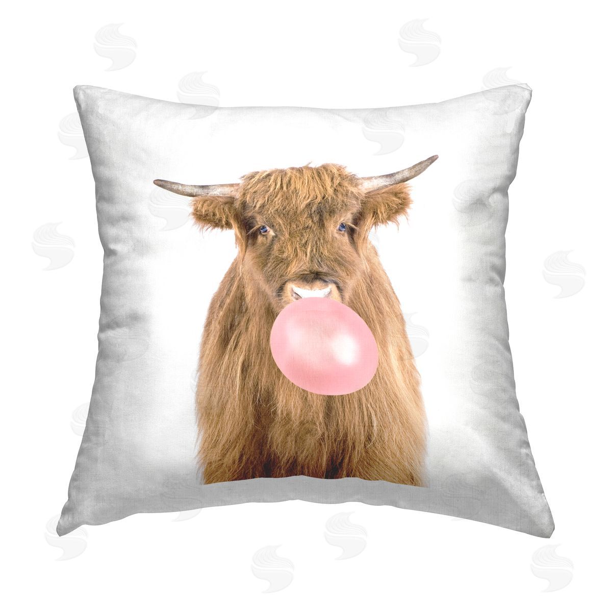 Highland Cow Bubblegum Farm Animal Decorative Printed Pillow, Home Decor by Katherin Pienaar
