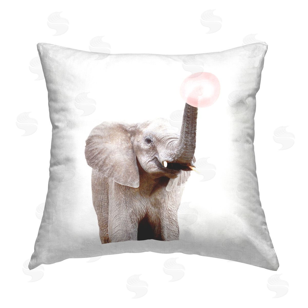 Funny Elephant Bubblegum Trunk Decorative Printed Pillow, Home Decor by Katherin Pienaar