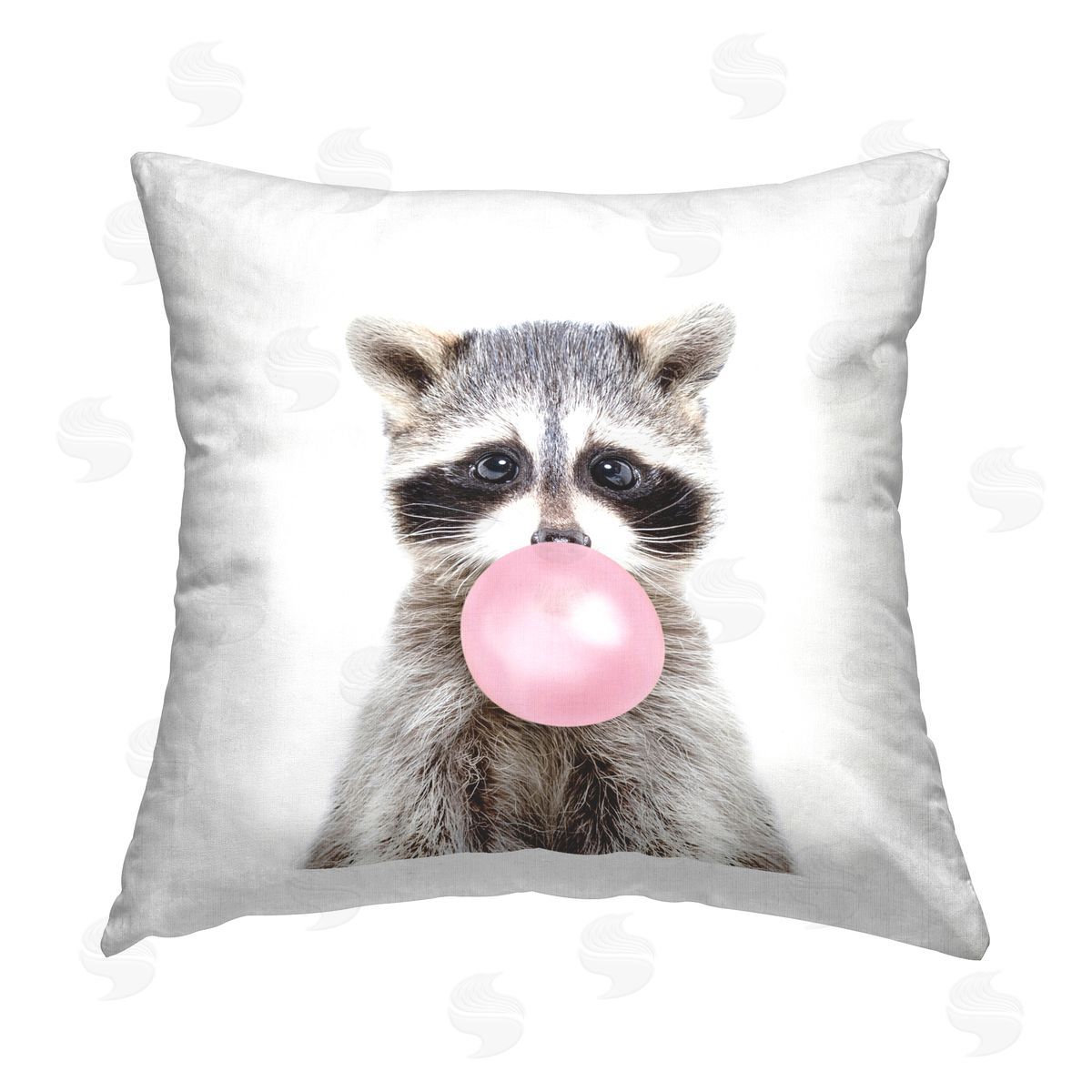 Baby Raccoon with Bubblegum Decorative Printed Pillow, Home Decor by Katherin Pienaar