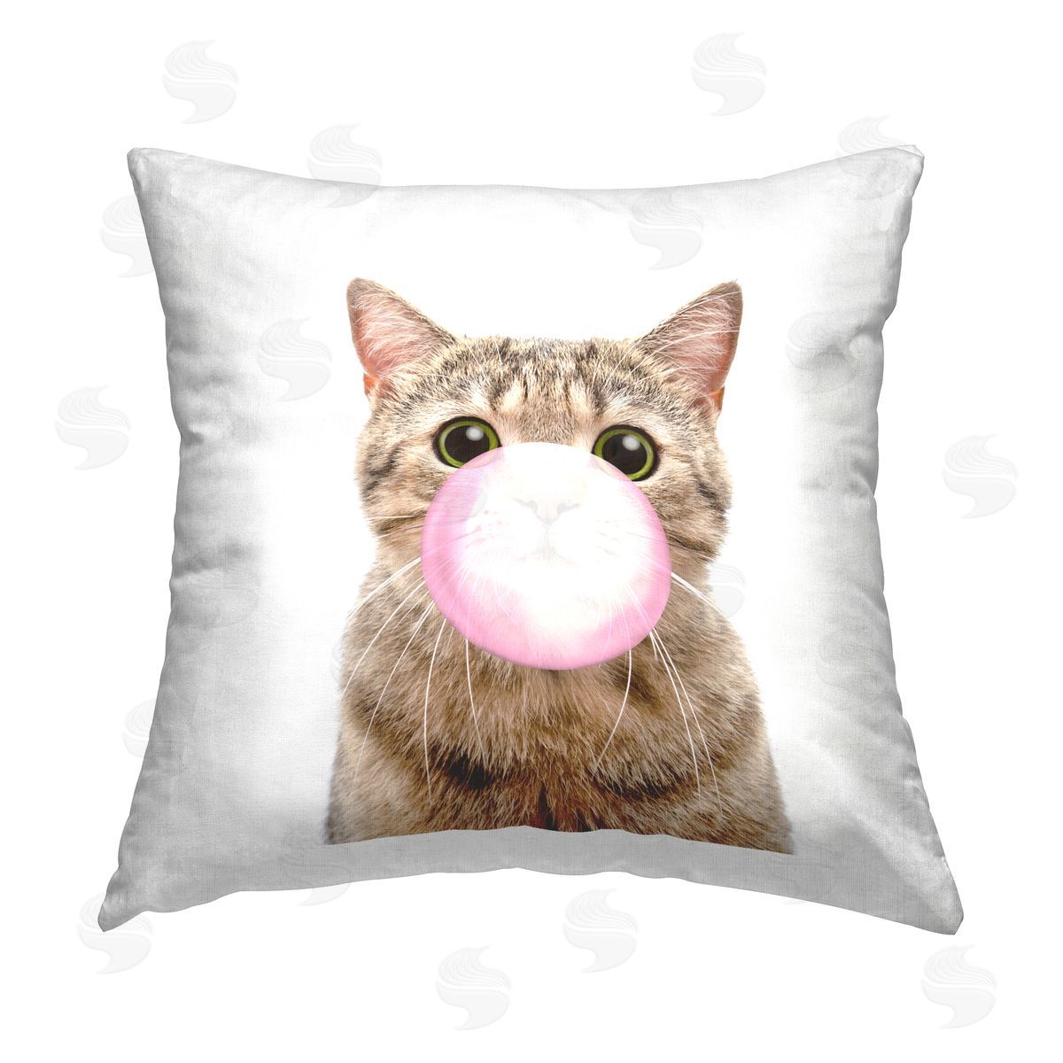 Tabby Cat Blowing Bubblegum Decorative Printed Pillow, Home Decor by Elephant Stock