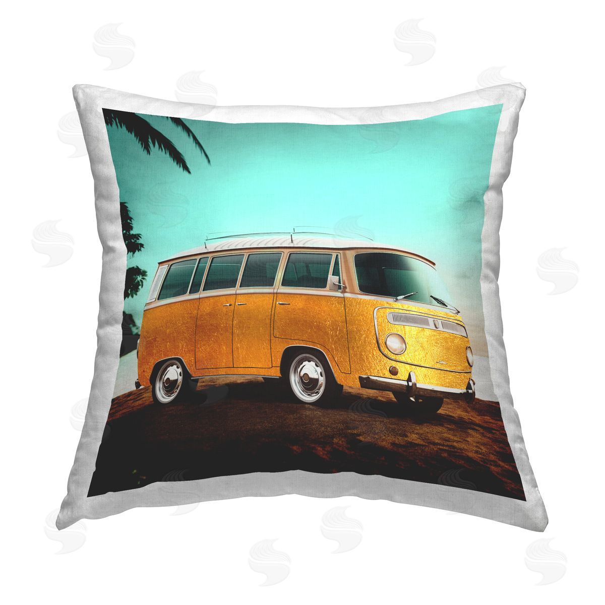 Yellow Van on Tropical Beach Decorative Printed Pillow, Home Decor by Elephant Stock