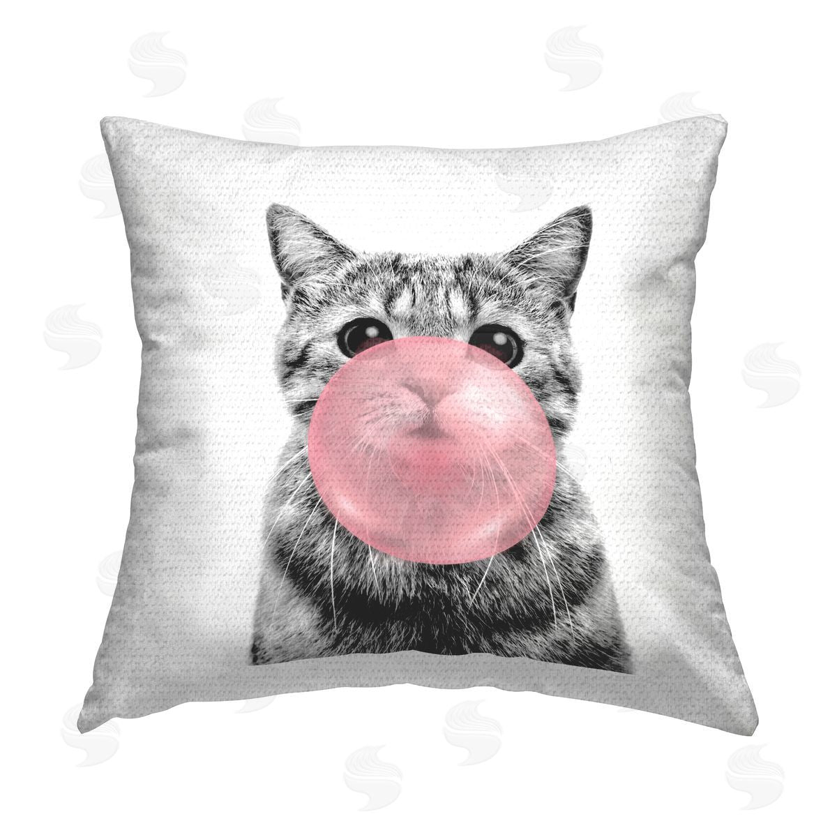 Cat With Bubblegum Portrait Outdoor Printed Pillow, Home Decor by Elephant Stock