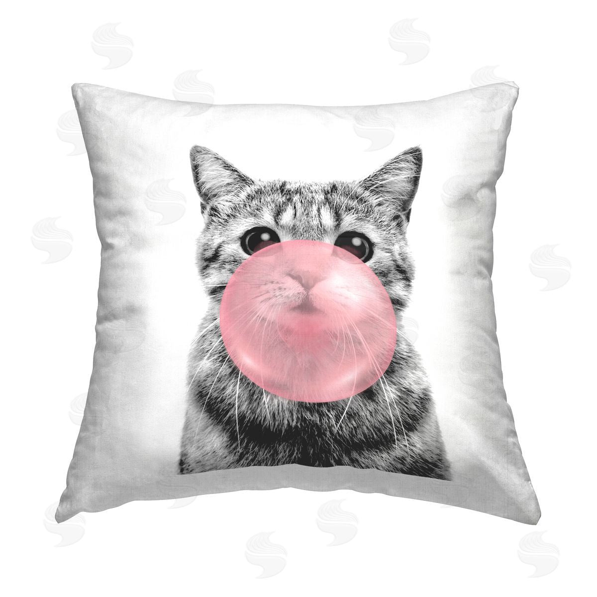 Cat With Bubblegum Portrait Decorative Printed Pillow, Home Decor by Elephant Stock