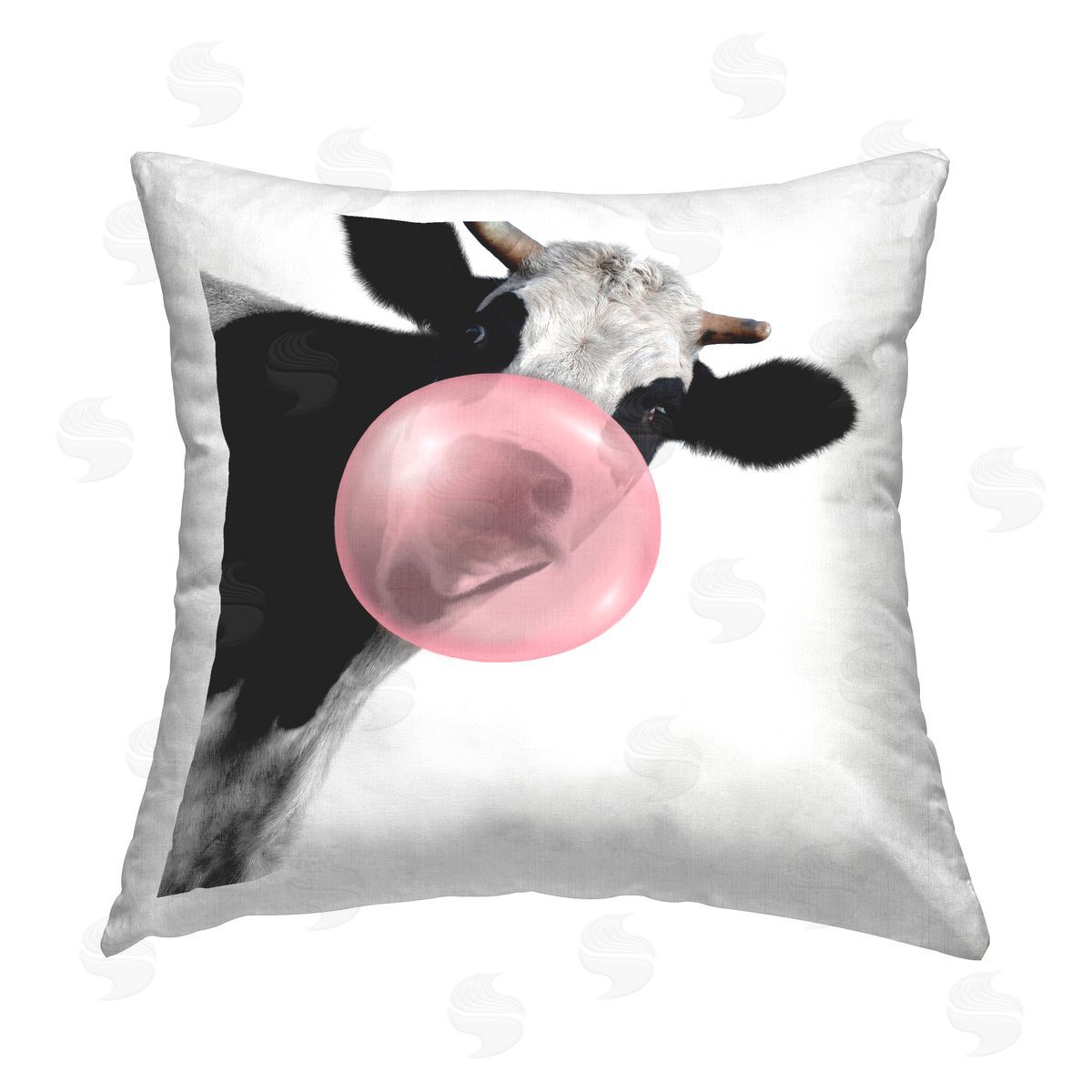 Cow With Bubblegum Portrait Decorative Printed Pillow, Home Decor by Elephant Stock